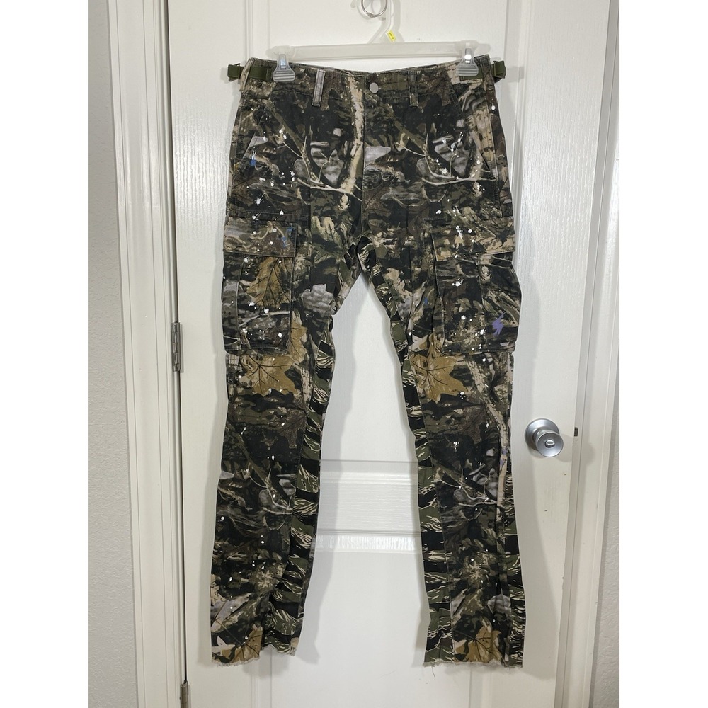 MNML Camo Cargo Pants Paint Splatter Mens 31 Punk Grunge Streetwear Skater